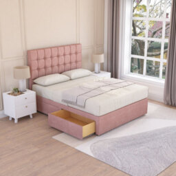 Sloomy Alabama Pink Plush 5Ft Memory Foam Bed Set With 2 Drawers, Mattress & Headboard- King