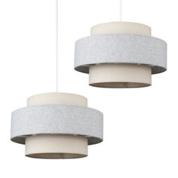 Valuelights Weaver Pair Of Cream/grey Herringbone Ceiling Lamp Shades