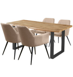 Hallowood Furniture Cullompton Large Dining Table With Live Edge Effect And 4 Light Brown Armed Chair - thumbnail 8