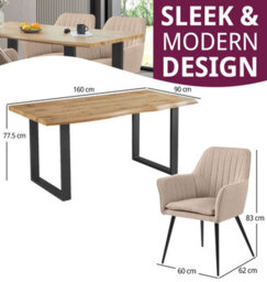 Hallowood Furniture Cullompton Large Dining Table With Live Edge Effect And 4 Light Brown Armed Chair - thumbnail 3