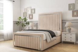 "Sloomy Boston Chrome Sand Naples Bed Frame With 50"" Upholstered Headboard 4'6 Double" - thumbnail 2