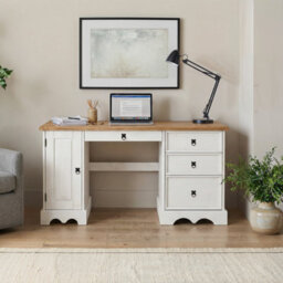 Mercers Furniture Corona White Straight Computer Desk Dressing Table Office Solid Wood Mexican Pine Wooden