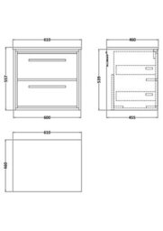 Hudson Reed Lille Wall Hung Two Drawer Contemporary Vanity Unit With Marble Worktop In Bleached Oak, 610 X 460mm - thumbnail 4