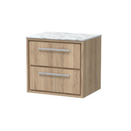 Hudson Reed Lille Wall Hung Two Drawer Contemporary Vanity Unit With Marble Worktop In Bleached Oak, 610 X 460mm - thumbnail 2