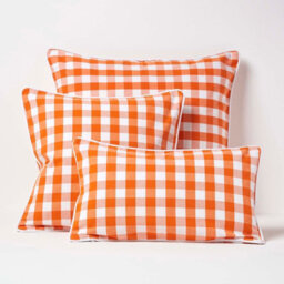 Homescapes Orange Block Check Cotton Gingham Cushion Cover, 60 X 60 Cm - thumbnail 5