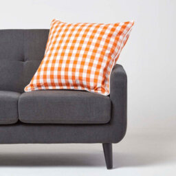 Homescapes Orange Block Check Cotton Gingham Cushion Cover, 60 X 60 Cm - thumbnail 2