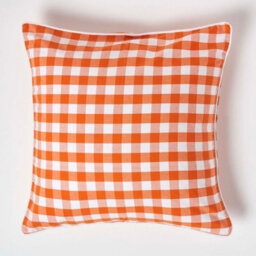 Homescapes Orange Block Check Cotton Gingham Cushion Cover, 60 X 60 Cm - thumbnail 1