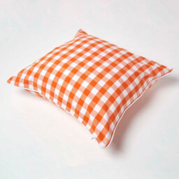 Homescapes Orange Block Check Cotton Gingham Cushion Cover, 60 X 60 Cm - thumbnail 4