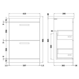 Dezine Serene 600mm Gloss White Floor Standing 2 Drawer Vanity Unit, With Basin - thumbnail 4