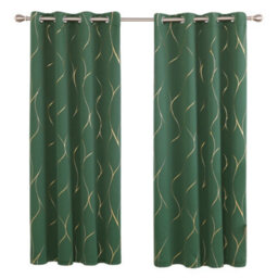 Deconovo Eyelet Curtains, Blackout Gold Wave Foil Printed Curtains, Energy Saving Curtains, W52 X L84 Inch, Dark Forest, 1 Pair - thumbnail 1