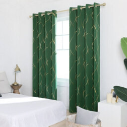 Deconovo Eyelet Curtains, Blackout Gold Wave Foil Printed Curtains, Energy Saving Curtains, W52 X L84 Inch, Dark Forest, 1 Pair - thumbnail 4