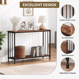 2 Tier Console Table Narrow Console Table Industrial Sofa Table - thumbnail 5