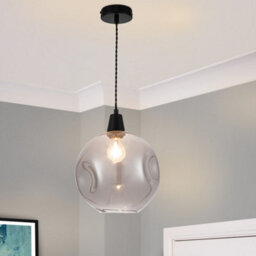 Cosylyte Millfield Modern Smoky Dimple Glass Pendant Light - Matt Black Base - thumbnail 1
