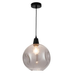 Cosylyte Millfield Modern Smoky Dimple Glass Pendant Light - Matt Black Base - thumbnail 3