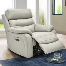 Fletcher Light Grey Leather Power Recliner Armchair With Power Headrest & Usb Port, Pocket Sprung Seat, Modern Comfort Chair - thumbnail 1