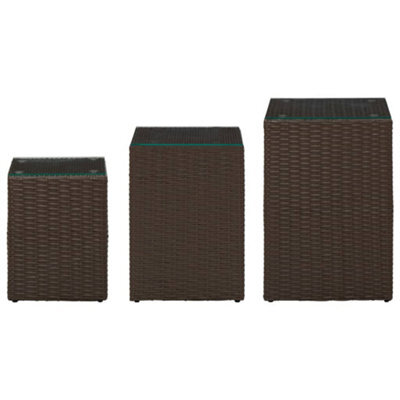 Berkfield Lightweight Side Tables 3 Pcs With Glass Top Brown Poly Rattan - image 1