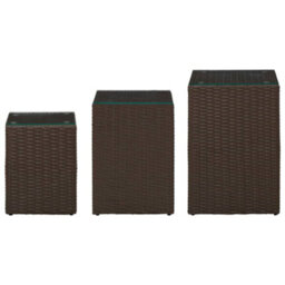 Berkfield Lightweight Side Tables 3 Pcs With Glass Top Brown Poly Rattan
