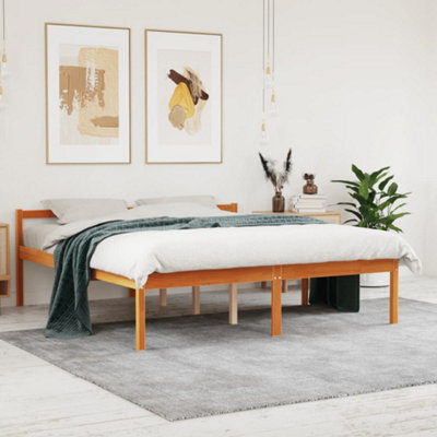Berkfield Bed Frame Wax Brown 150X200 Cm King Size Solid Wood Pine - image 1