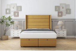 "Sloomy Sterling Mustard Plush Ottoman Bed With Mattress With 54"" Wingback Headboard 5' King" - thumbnail 1