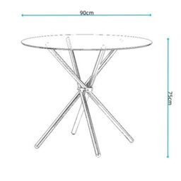 90Cm Table Tempered Glass Padded Home Kitchen Furniture - thumbnail 5