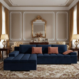 Bangkok Corner Sofa Bed Has Storage And Sleep Function Metal Legs Wooden Frame Foam Filling Blue Left