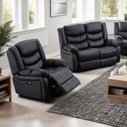 More4Homes Seattle Manual Recliner Bonded Leather 1+2 Seater Sofa Set (Black) - thumbnail 1