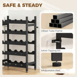 Homcom Wine Rack Freestanding 5-Tier 20-Bottle Capacity Black - thumbnail 7