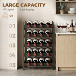 Homcom Wine Rack Freestanding 5-Tier 20-Bottle Capacity Black - thumbnail 4