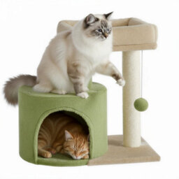 Feandrea Cat Condo With Sisal Scratching Post, Bed, Green And Brown - thumbnail 3
