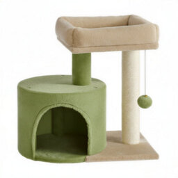 Feandrea Cat Condo With Sisal Scratching Post, Bed, Green And Brown - thumbnail 2