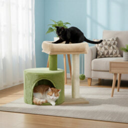 Feandrea Cat Condo With Sisal Scratching Post, Bed, Green And Brown - thumbnail 6
