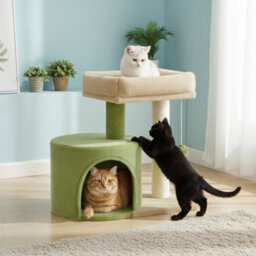 Feandrea Cat Condo With Sisal Scratching Post, Bed, Green And Brown