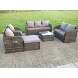 Fimous Rattan Garden Furniture Set Lounge Sofa Reclining Chair Love Seat Sofa Footstool Patio Outdoor Dark Grey - thumbnail 2