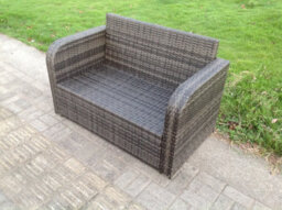 Fimous Rattan Garden Furniture Set Lounge Sofa Reclining Chair Love Seat Sofa Footstool Patio Outdoor Dark Grey - thumbnail 6
