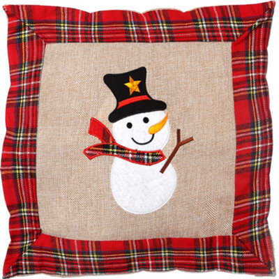 Shatchi Hessian Home Bedroom Office Decorations Burlap Cotton Linen Printed Pillow Covers Snowman, 40X40Cm 40X40Cm - image 1