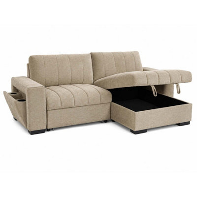 Furnishings For Less UK Frankie Beige Universal Corner Sofa Bed With Storage Usb & Cupholder - image 1