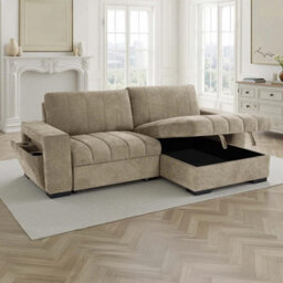 Furnishings For Less UK Frankie Beige Universal Corner Sofa Bed With Storage Usb & Cupholder - thumbnail 3