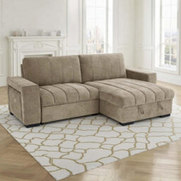 Furnishings For Less UK Frankie Beige Universal Corner Sofa Bed With Storage Usb & Cupholder - thumbnail 5