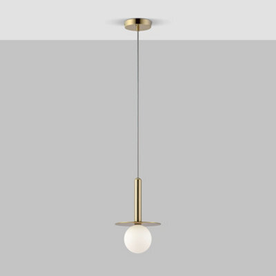 Houseof All Brass Plate And Frosted Shade Opal Ball Pendant Ceiling Light - Gold - image 1