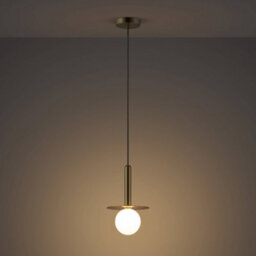 Houseof All Brass Plate And Frosted Shade Opal Ball Pendant Ceiling Light - Gold - thumbnail 4