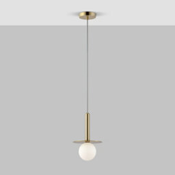 Houseof All Brass Plate And Frosted Shade Opal Ball Pendant Ceiling Light - Gold