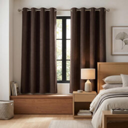 Luxury Living Velvet Chenille Eyelet Curtains Ready Made Pair Chocolate - thumbnail 6