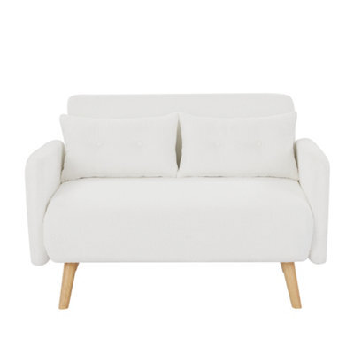 Mattress Guru Roxy Modern 2-Seater Loveseat Sofa, Convertible Fold-Out Sofabed, Borg Fabric, White - image 1