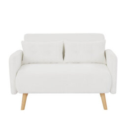 Mattress Guru Roxy Modern 2-Seater Loveseat Sofa, Convertible Fold-Out Sofabed, Borg Fabric, White - thumbnail 1