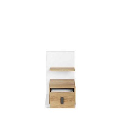 Arte Modern Mirrored Massi Left Bedside Table - Natural Hickory & Alpine White, Durable Storage Solution (H)700mm (W)430mm (D)450mm - image 1
