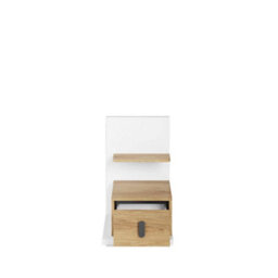 Arte Modern Mirrored Massi Left Bedside Table - Natural Hickory & Alpine White, Durable Storage Solution (H)700mm (W)430mm (D)450mm - thumbnail 1