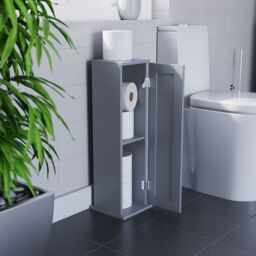 Hayle Matt Grey Freestanding Toilet Roll Holder Cupboard (H)650mm (W)200mm - thumbnail 9