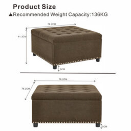 Matteo Square Fabric Storage Ottoman With Rivet Detail - Coffee - thumbnail 5