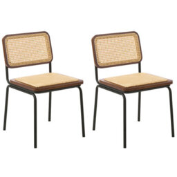 Beliani Set Of 2 Dining Chairs Corvallis Pe Rattan Brown