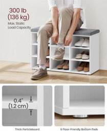LEDREM Shoe Bench, Storage Bench With Padded Seat, With Cushion, 9 Compartments, Adjustable Shelves, For Living Room, Hallway - thumbnail 4